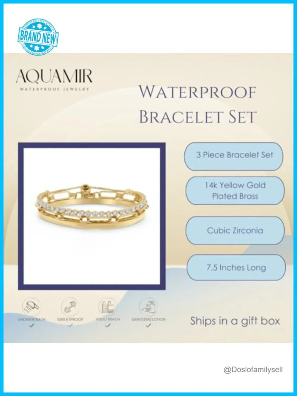 14K Yellow Gold Plated Brass Cubic Zirconia Tennis Bracelet Set Stackable